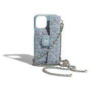 etui telephone chaine jaune tweed