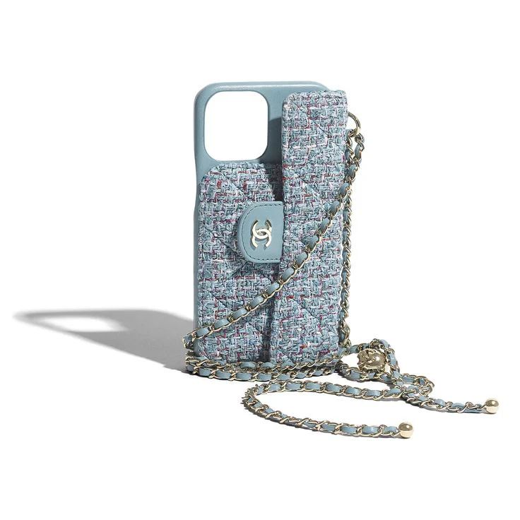 etui telephone chaine jaune tweed